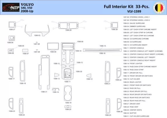 Volvo S50 2004-2009 Intérieur WHZ Kit de garniture de tableau de bord 33 pièces - 1