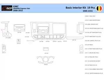 GMC Savana 2008-2020 Intérieur WHZ Kit de garniture de tableau de bord 19 pièces - 1