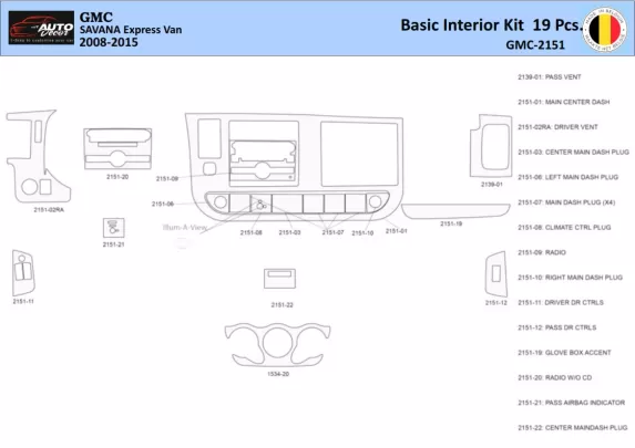 GMC Savana 2008-2020 Intérieur WHZ Kit de garniture de tableau de bord 19 pièces - 1