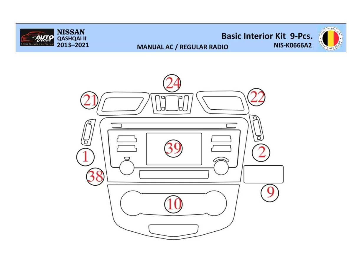 Nissan Qashqai 2018 Intérieur WHZ Kit garniture tableau de bord 9 Pièces - 1