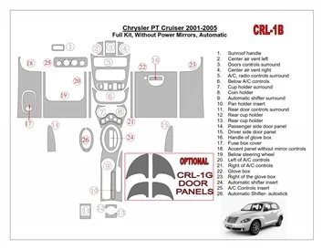 Chrysler PT Cruiser 2001-2005 Volledige set, zonder elektrische spiegels, automatische versnellingsbak, 24-delige set BD interie