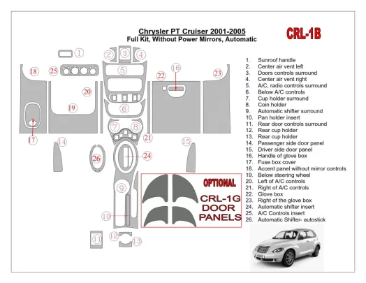 Chrysler PT Cruiser 2001-2005 Ensemble complet, sans rétroviseurs électriques, boîte de vitesses automatique, ensemble de 24 piè Chrysler PT Cruiser 2001-2005 Ensemble complet, sans rétroviseurs électriques, boîte de vitesses automatique, ensemble de 24 piè