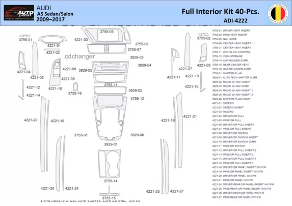Audi A5 2008–2016 Intérieur WHZ Kit de décoration de tableau de bord 40 pièces - 1