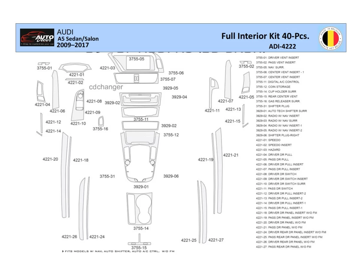 Audi A5 2008–2016 Intérieur WHZ Kit de décoration de tableau de bord 40 pièces - 1