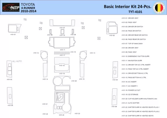 Toyota 4Runner 2010-2014 Intérieur WHZ Kit de garniture de tableau de bord 33 pièces - 1