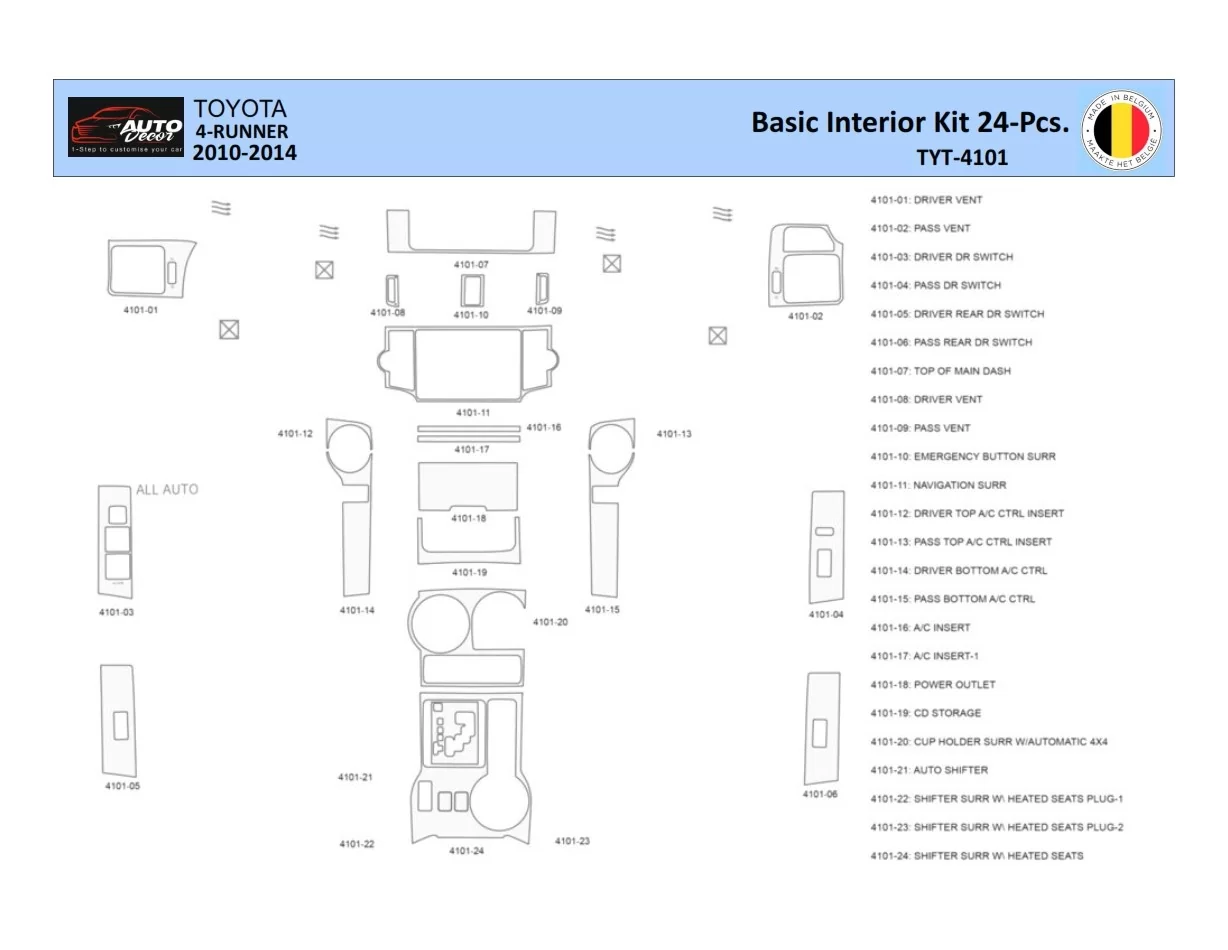 Toyota 4Runner 2010-2014 Intérieur WHZ Kit de garniture de tableau de bord 33 pièces - 1
