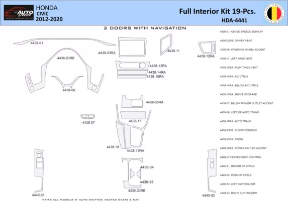 Honda Civic X 2012-2015 Intérieur WHZ Kit de garniture de tableau de bord 20 pièces - 1