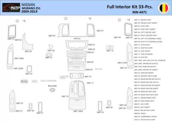 Nissan Murano 2011 Intérieur WHZ Kit garniture tableau de bord 33 Pièces - 1