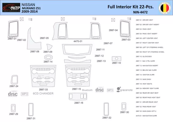 Nissan Murano 2011 Interieur WHZ Dashboard trim kit 22 delig - 1
