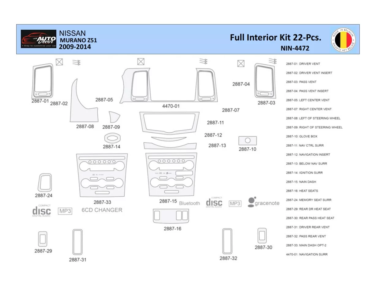 Nissan Murano 2011 Interieur WHZ Dashboard trim kit 22 delig - 1