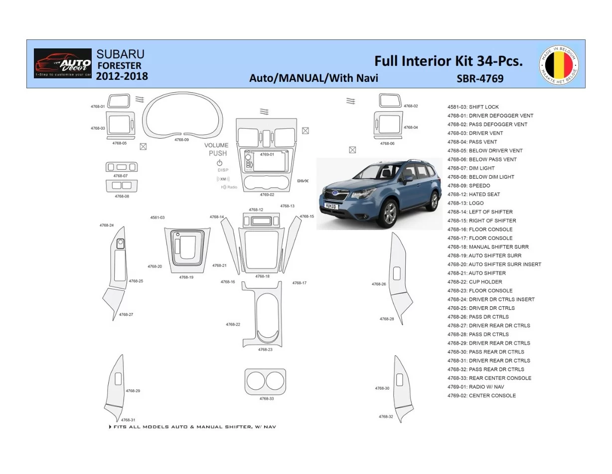 Subaru Forester 2012-2018 Interieur WHZ Dashboard trim kit 34 delig - 1