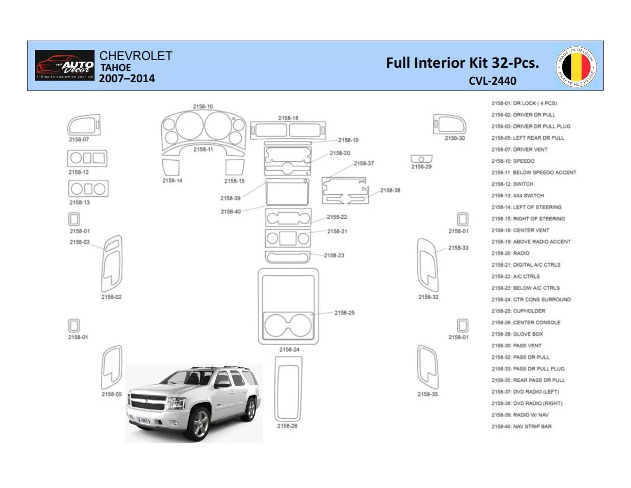 Chevrolet Tahoe 2007-2014 Interieur WHZ Dashboard sierset 32 delig - 1