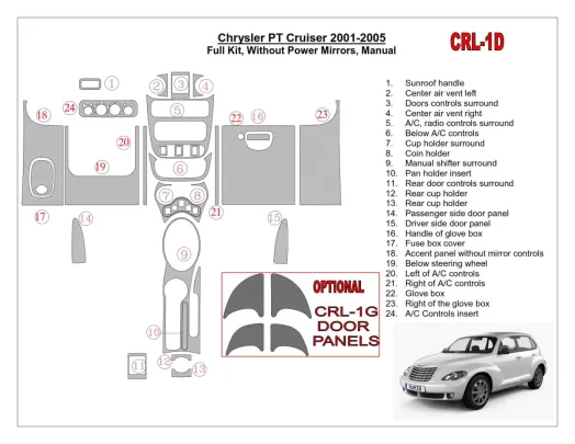 Chrysler PT Cruiser 2001-2005 Ensemble complet, sans rétroviseurs électriques, boîte de vitesses manuelle, ensemble de 23 pièces Chrysler PT Cruiser 2001-2005 Ensemble complet, sans rétroviseurs électriques, boîte de vitesses manuelle, ensemble de 23 pièces