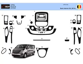 Opel Vivaro 01.2015 Kit de garniture de tableau de bord intérieur 3D Dash Trim Dekor 30-Parts - 1