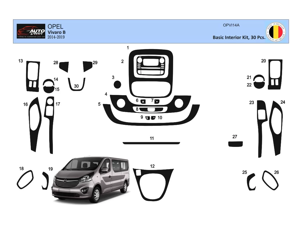 Opel Vivaro 01.2015 Inleg dashboard Interieurset aansluitend en pasgemaakt op he 30 -Teile - 1