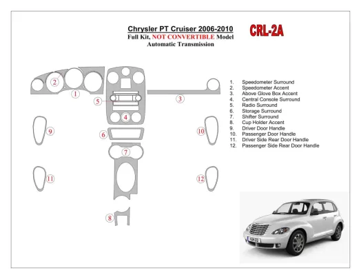 Chrysler PT Cruiser 2006-UP Kit de garniture de tableau de bord intérieur BD complet - 1 Chrysler PT Cruiser 2006-UP Kit de garniture de tableau de bord intérieur BD complet - 1
