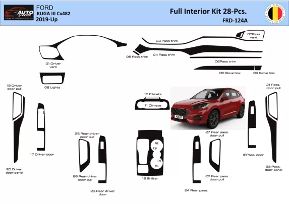 Ford Kuga III 2019-Up Intérieur WHZ Kit de garniture de tableau de bord 28 pièces - 1 Ford Kuga III 2019-Up Intérieur WHZ Kit de garniture de tableau de bord 28 pièces - 1