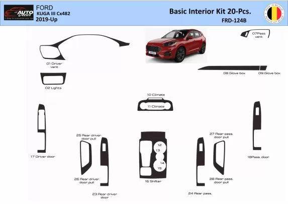 Ford Kuga III 2019-Up Intérieur WHZ Kit de garniture de tableau de bord 20 pièces - 1 Ford Kuga III 2019-Up Intérieur WHZ Kit de garniture de tableau de bord 20 pièces - 1