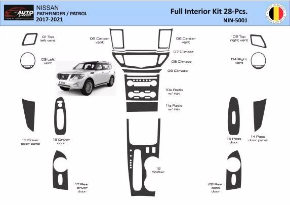 Nissan Pathfinder Patrol 2017-2021 Intérieur WHZ Kit de garniture de tableau de bord 28 pièces - 1 Nissan Pathfinder Patrol 2017-2021 Intérieur WHZ Kit de garniture de tableau de bord 28 pièces - 1