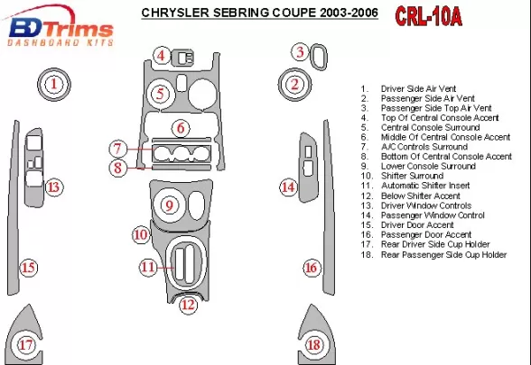 Chrysler Sebring Coupé 2003-2006 Volledige set interieur BD dashboardafwerkingsset - 1 Chrysler Sebring Coupé 2003-2006 Volledige set interieur BD dashboardafwerkingsset - 1