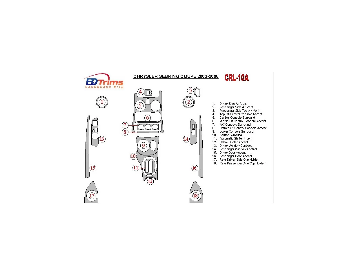Chrysler Sebring Coupé 2003-2006 Volledige set interieur BD dashboardafwerkingsset - 1