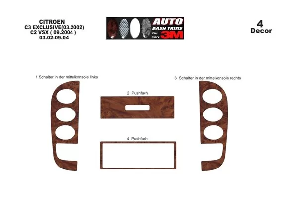 Citroen C2-C3 03.02-09.04 3D Interior Custom Dash Trim Kit 4-Parts
