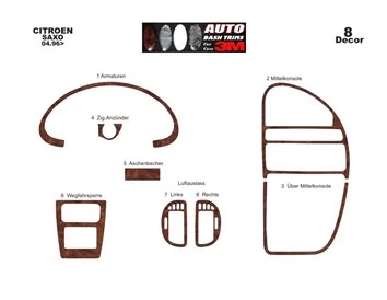 Citroen Saxo 04.96-10.99 Kit de garnitures de tableau de bord intérieur 3D Dash Trim Dekor 8-Parts