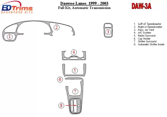Daewoo Lanos 1999-2003 Ensemble complet, kit de garniture de tableau de bord BD intérieur à engrenage automatique - 1 Daewoo Lanos 1999-2003 Ensemble complet, kit de garniture de tableau de bord BD intérieur à engrenage automatique - 1