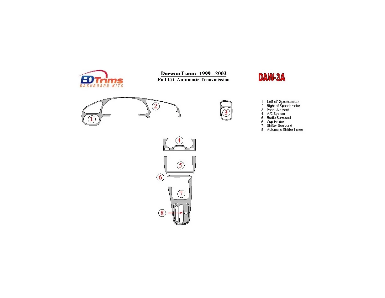 Daewoo Lanos 1999-2003 Volledige set, automatische versnellingsbak Interieur BD Dash Trim Kit - 1