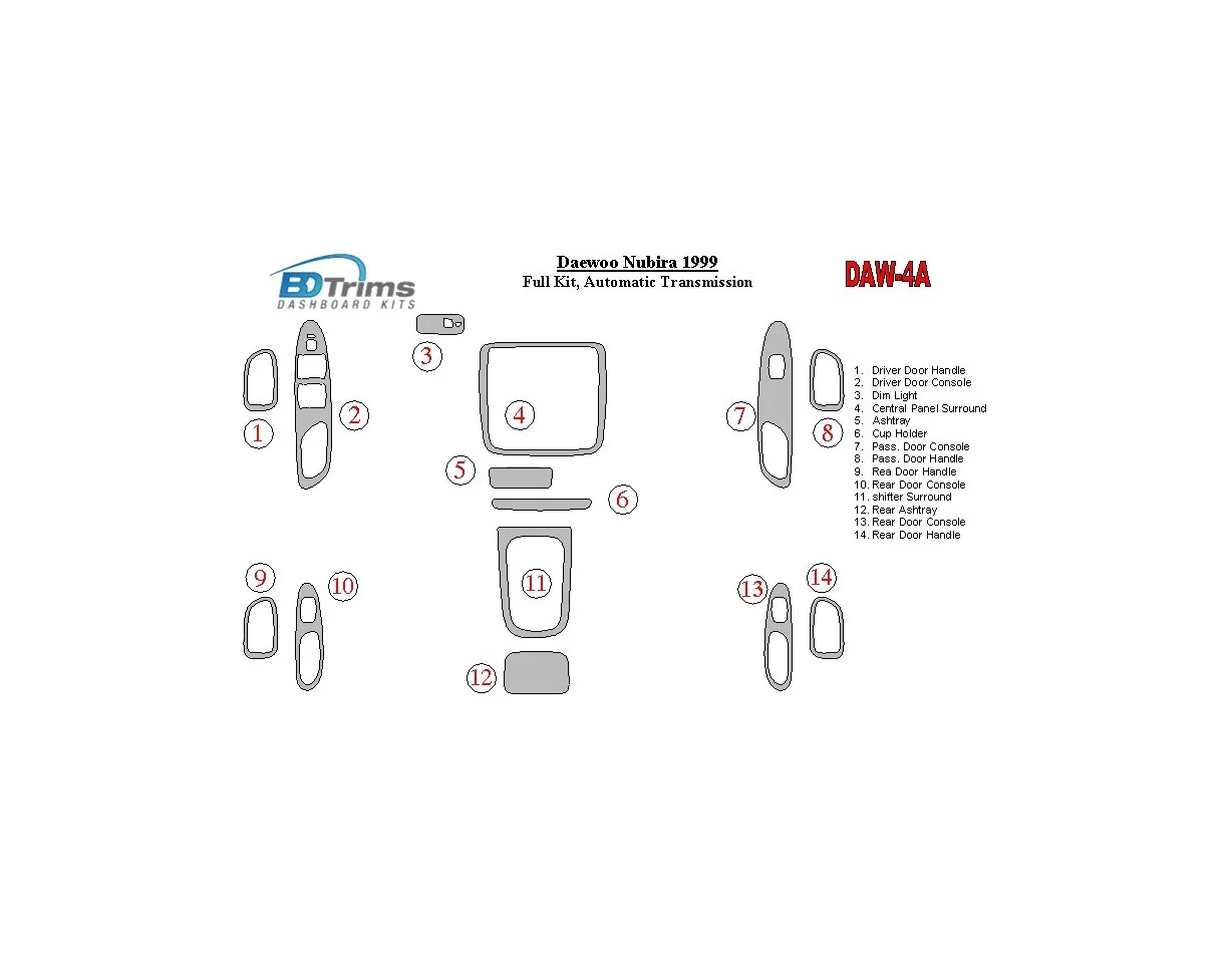 Daewoo Nubira 1999-1999 Volledige set, automatische versnellingsbak Interieur BD Dash Trim Kit - 1